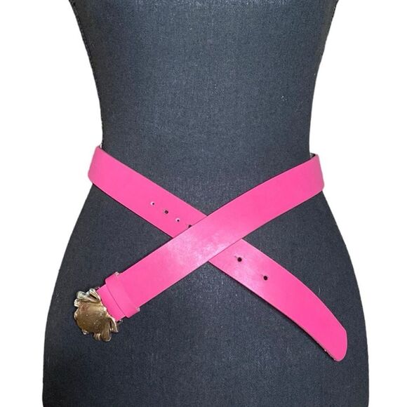 Gold Frog Buckle Pink Leather Belt - Picture 1 of 7